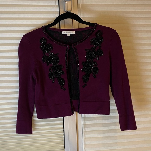 Costa Blanca Burgundy Bejewelled Cardigan with Mid-Length Sleeves Size XS - Picture 2 of 3